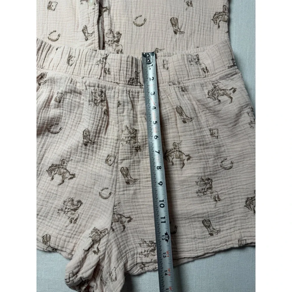American Eagle Lounge Pink Cotton Gauze Western‎ Cowboy Pajama Set Womens Medium